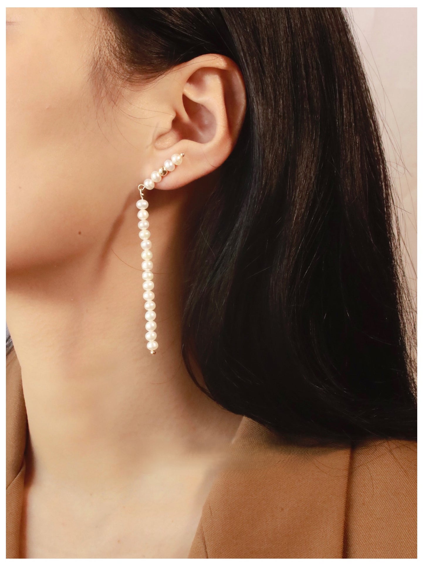 Women's natural pearl long pendant earrings