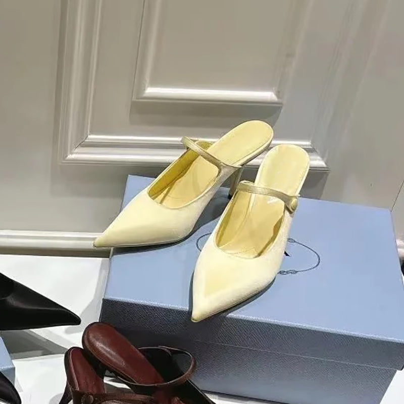 European and American style pointed toe satin casual sandals solid color high heels