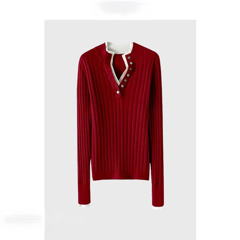 Contrast color stitching sweater