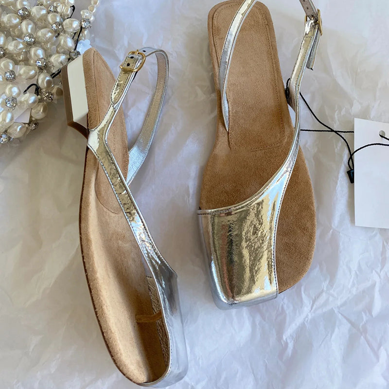 Retro small square toe thick heel sandals