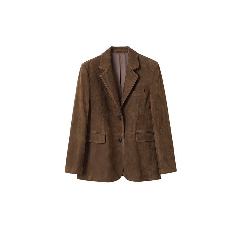 Matte shearling suede blazer/double skirt