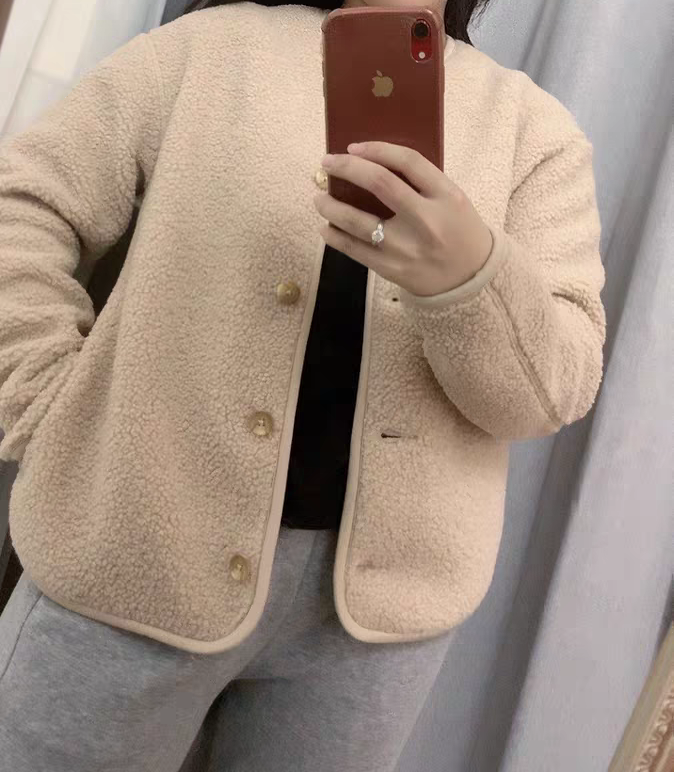 Grain fleece collarless jacket