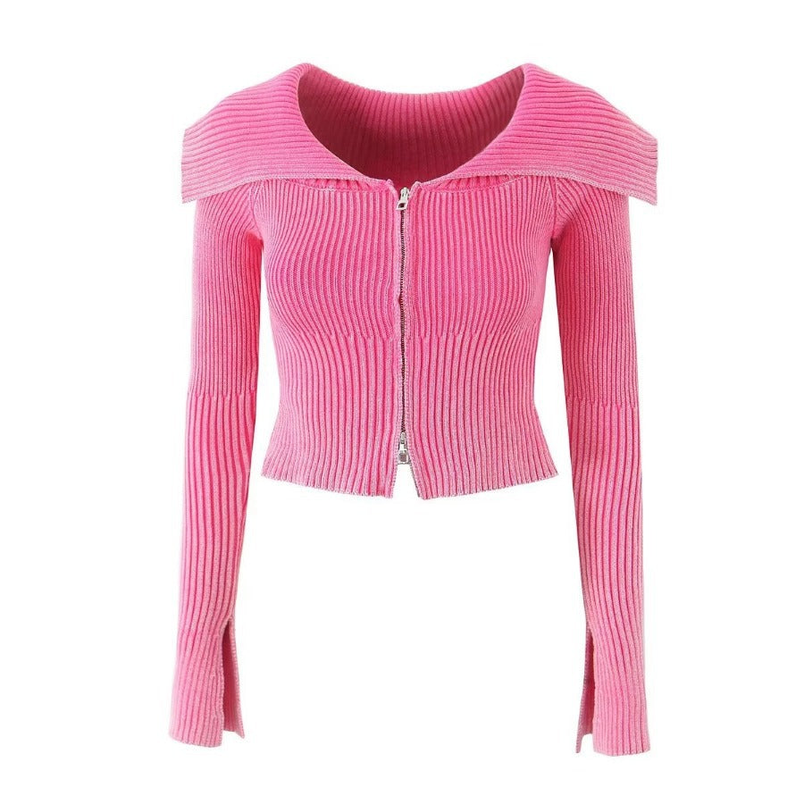 Bateau collar knitted cardigan