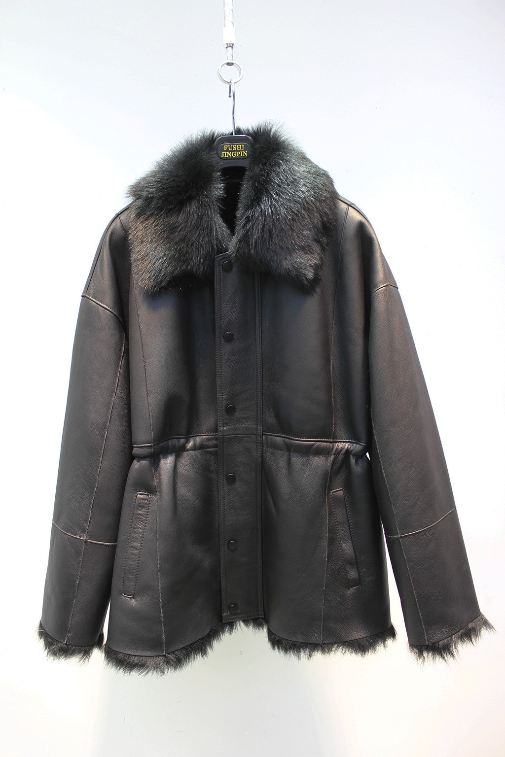 Imported Tuscan sheepskin all-in-one British style mid-length fur coat