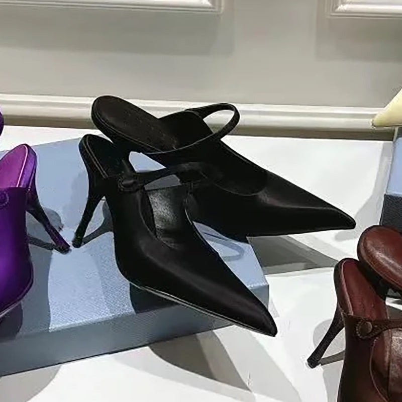 European and American style pointed toe satin casual sandals solid color high heels