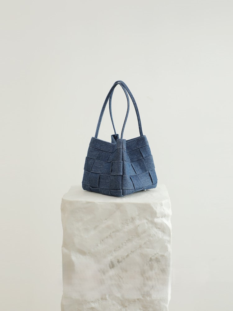 Denim and leather bucket bag