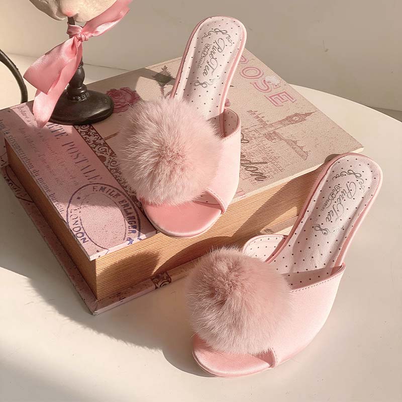 Cupid bunny fur ball mules