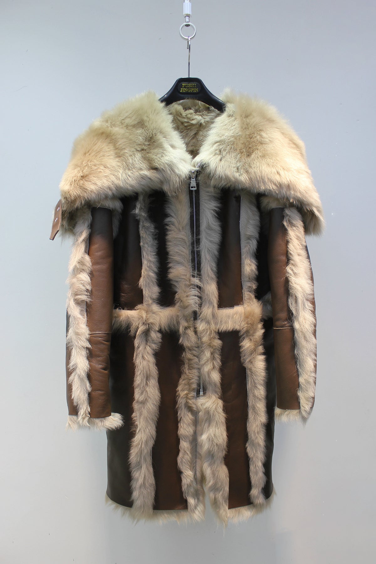 Tuscan sheepskin one-piece navy collar biker short fur coat