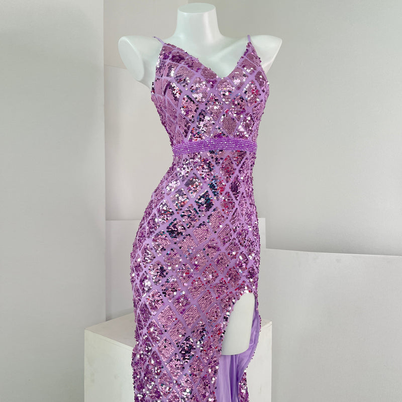 Aurora Symphony Sequin Party Dress Advanced Waist Slit Sling Dress