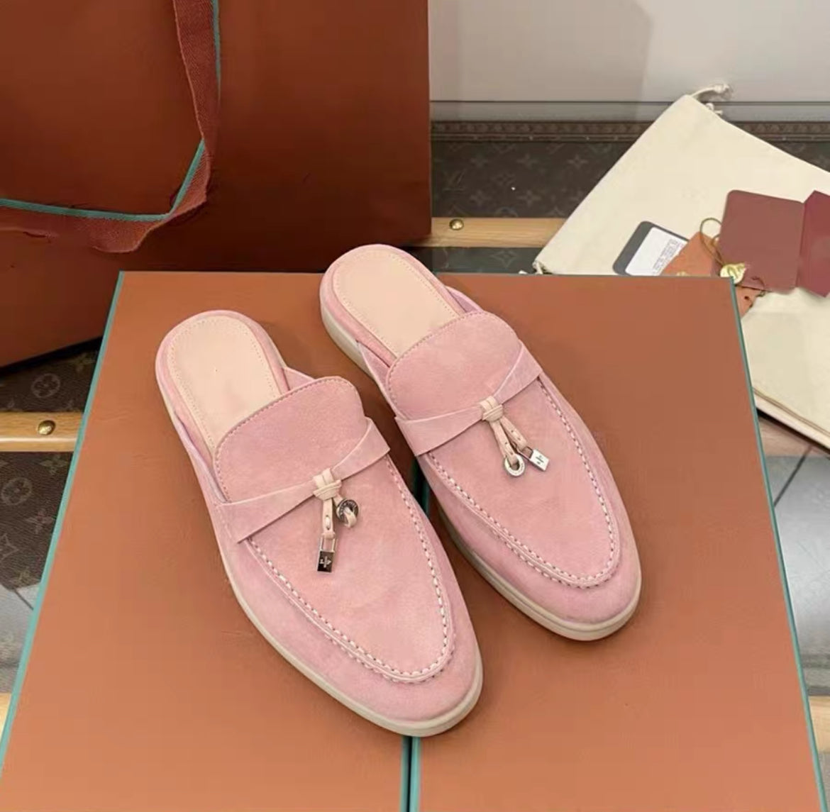 Genuine leather flat casual half-slipper loafers