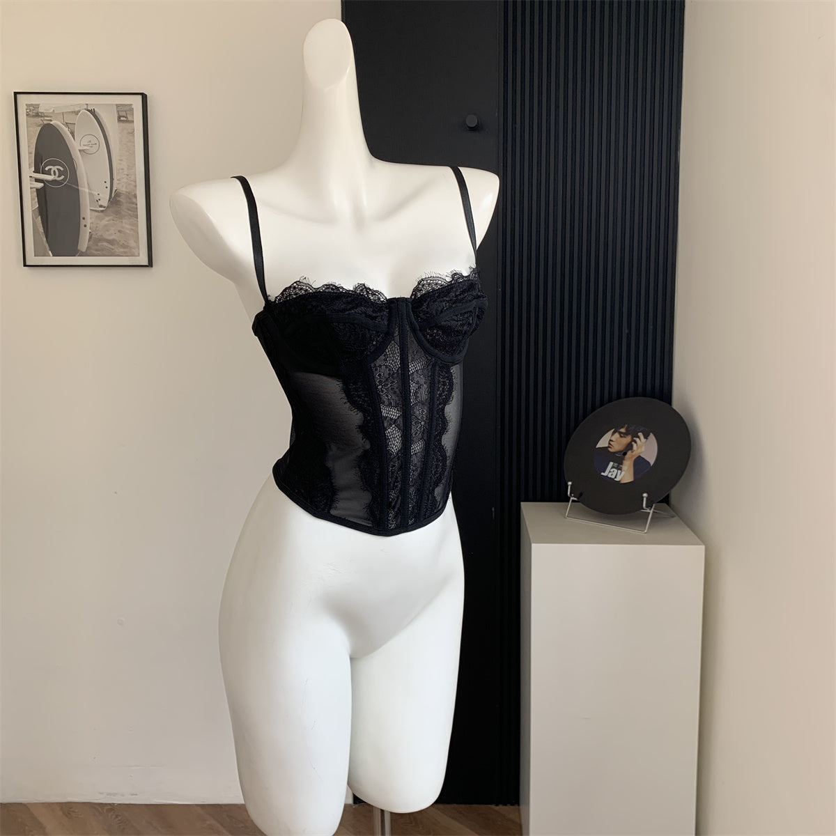 Lace embroidered herringbone camisole bra