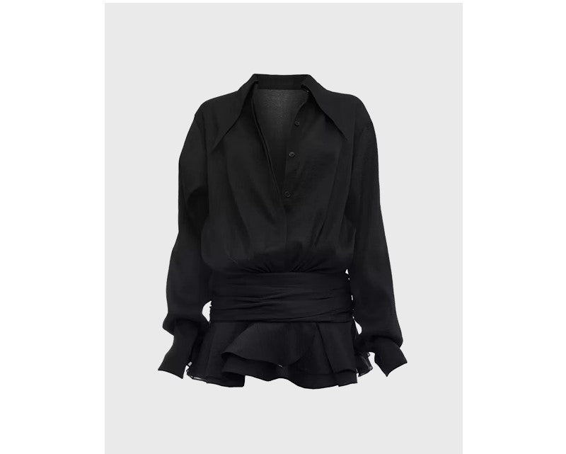 French high-end ruffle shirt dress
