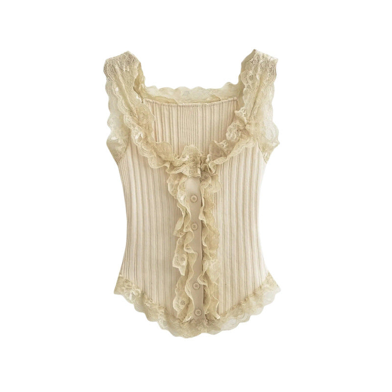 White knitted vest pure lust style short lace suspenders