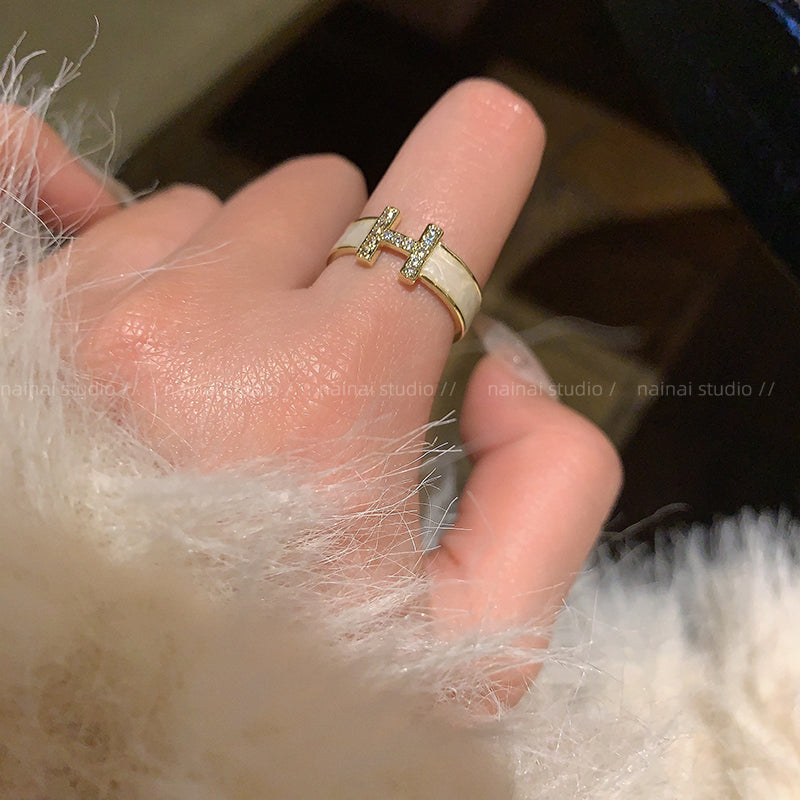 H letter ring ~ enamel light luxury index finger ring