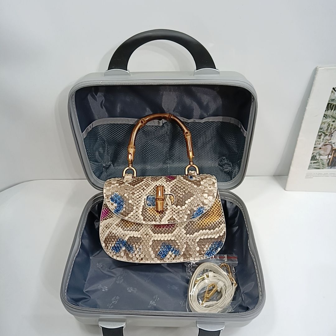 Luxurious genuine python skin bamboo bag 22cm fashionable women's bag