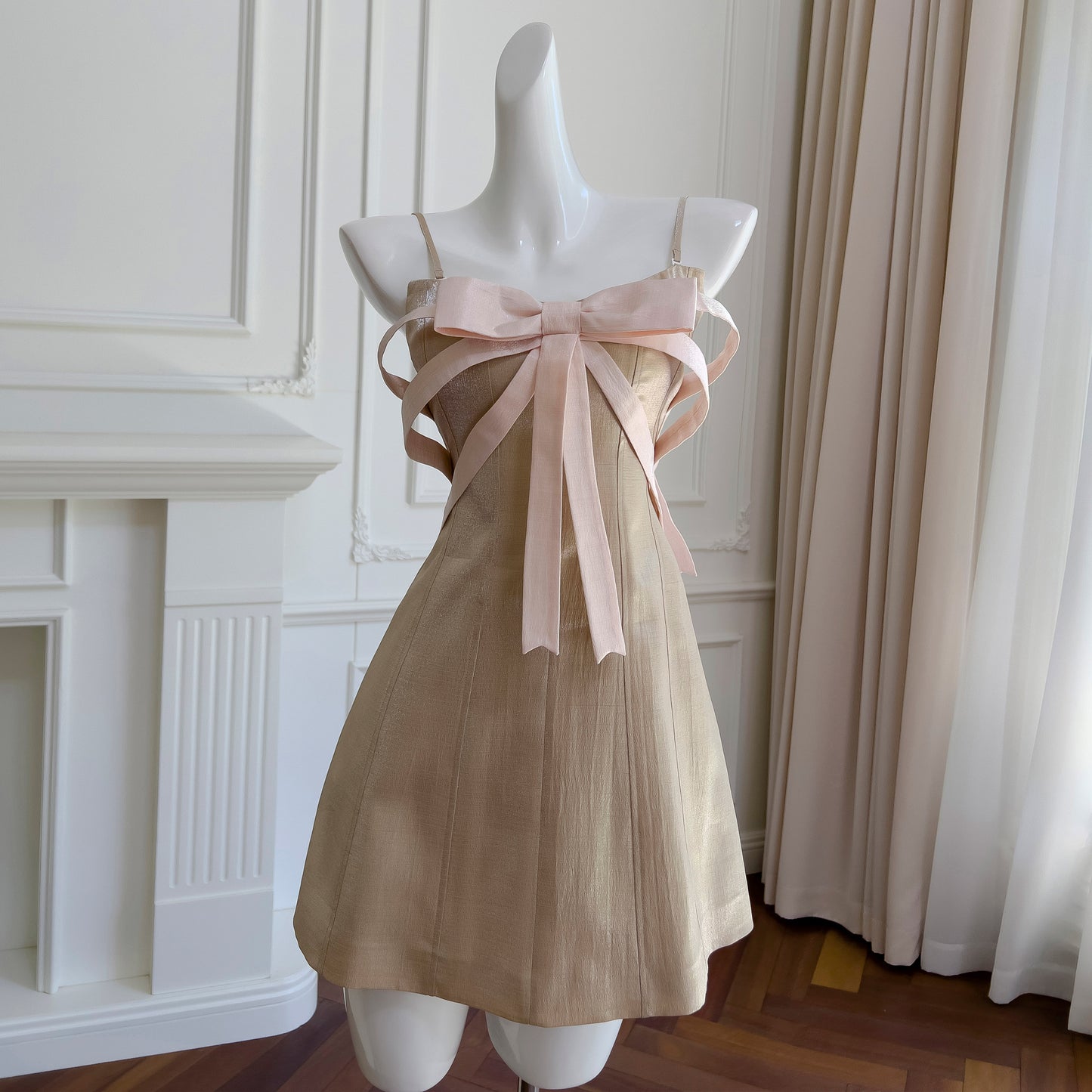 Bow black satin dress
