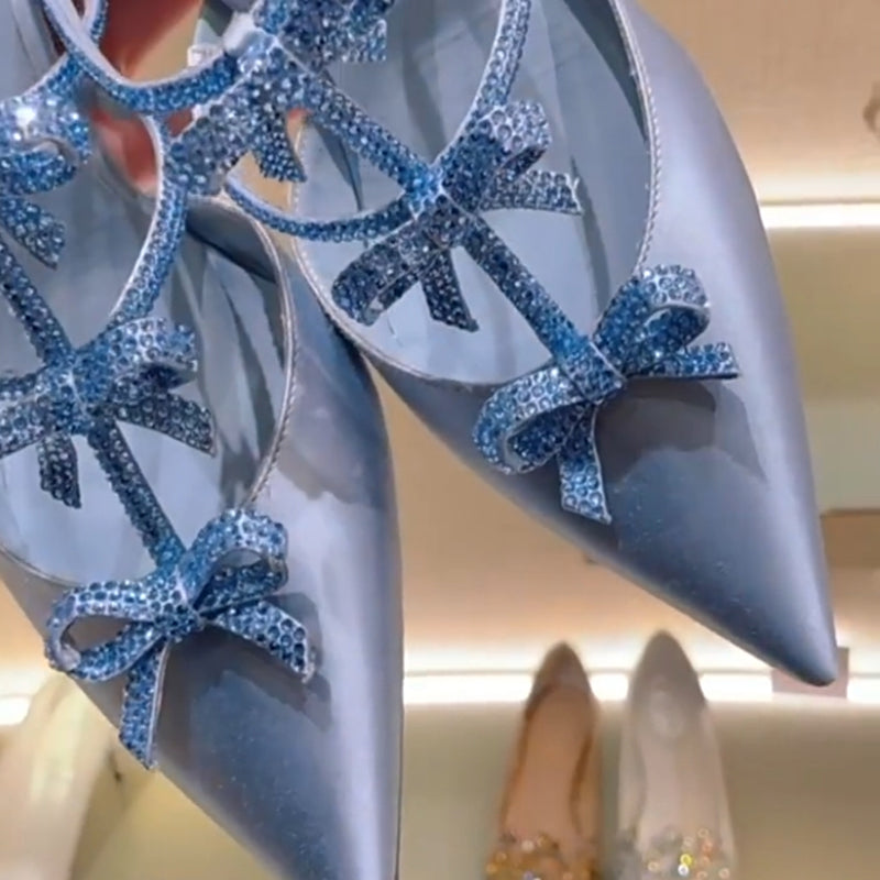 French pointed toe half-slip rhinestone sandals