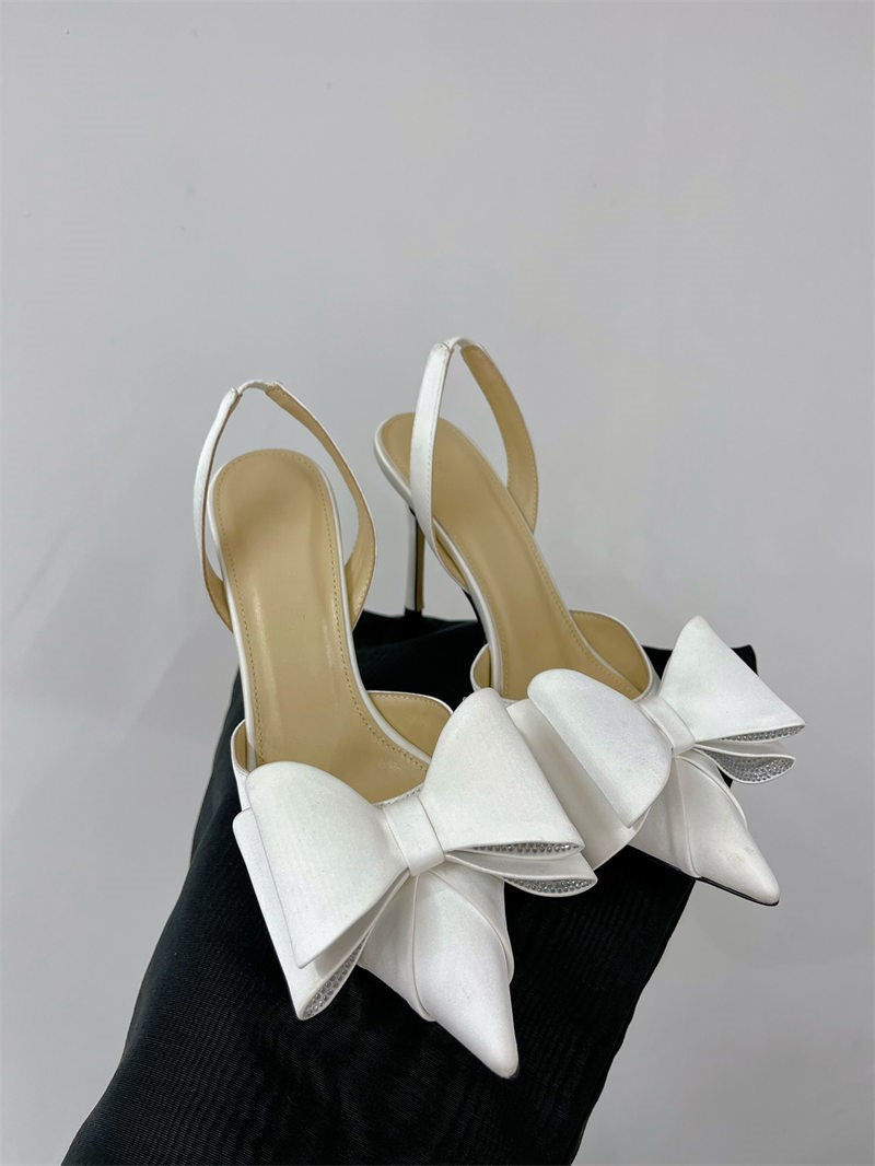 Bow high heels, rhinestone heart strap sandals