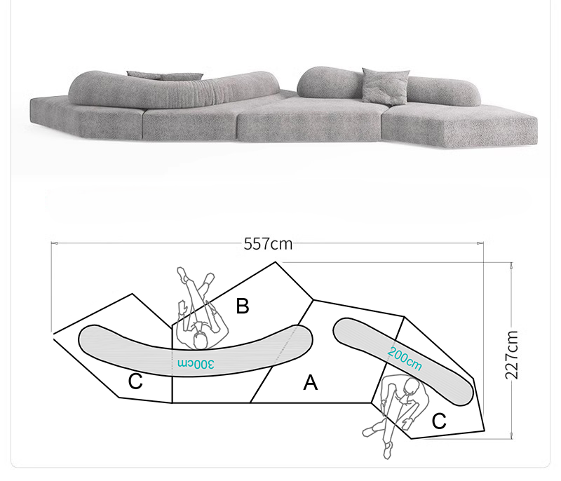 Rock sofa living room sofa Italian minimalist fabric villa module double-sided special-shaped sofa