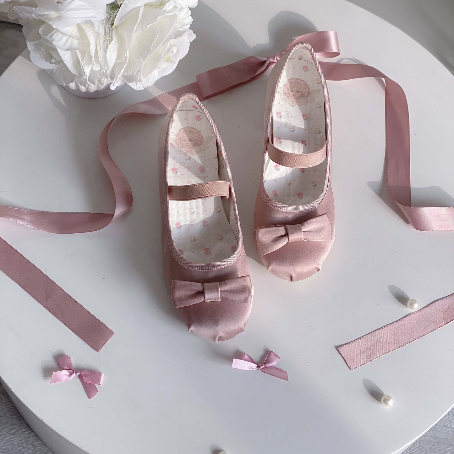Cream ballet laceless original bow