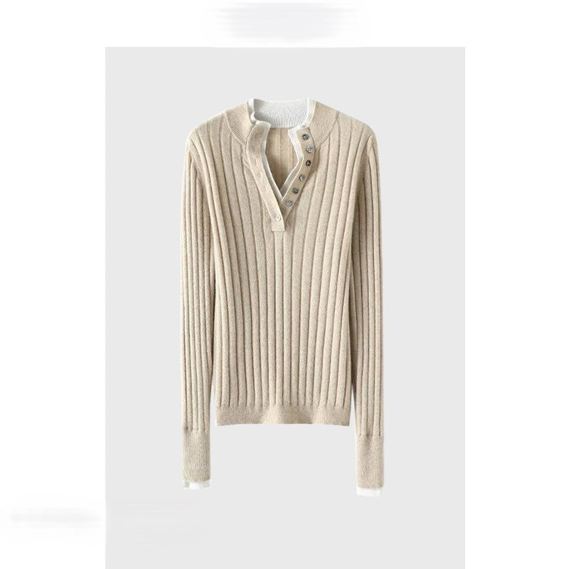 Contrast color stitching sweater
