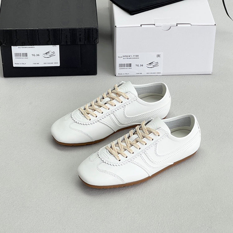 Suede stitching sports flat lace-up casual shoes