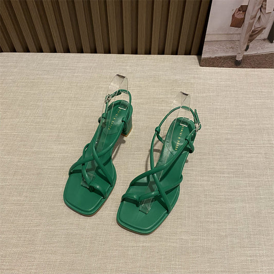 Fairy style square toe thin strap Roman shoes