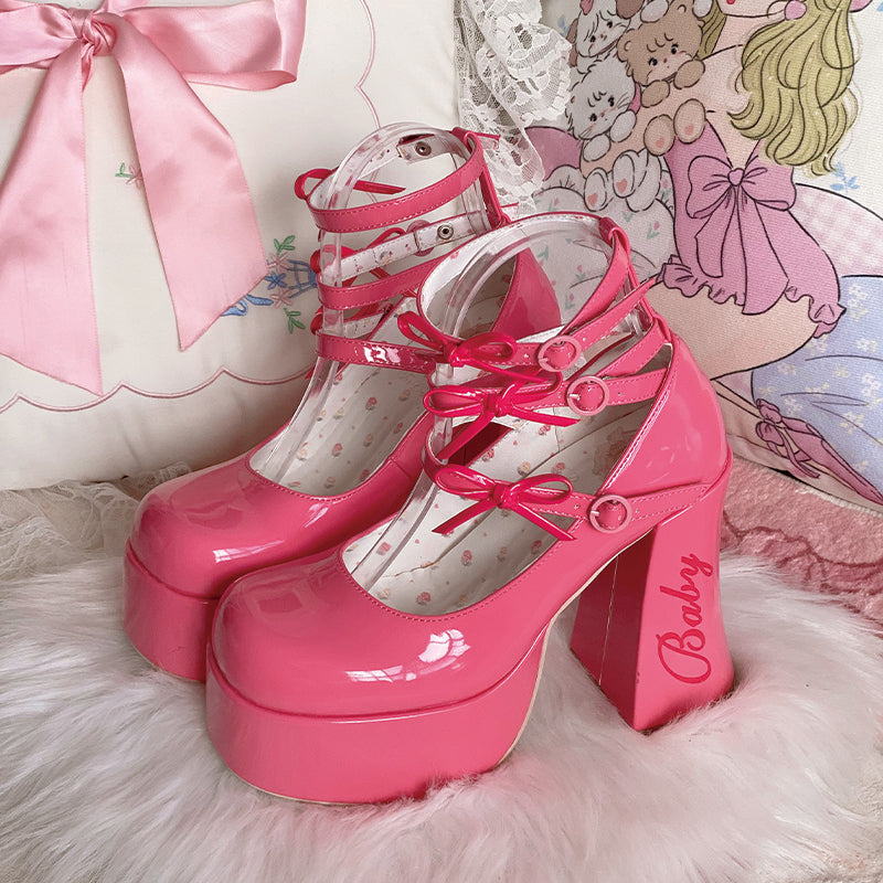 Barbie Diary·Original bow platform high heels thick