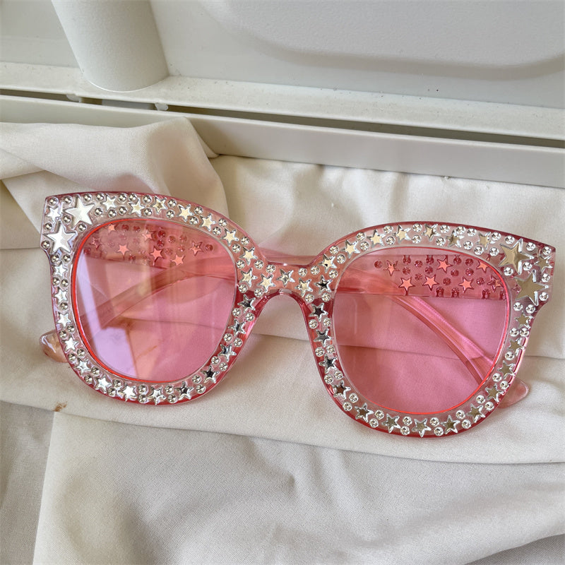 European and American street love pink sunglasses