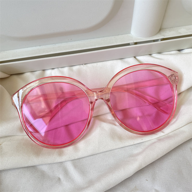 European and American street love pink sunglasses