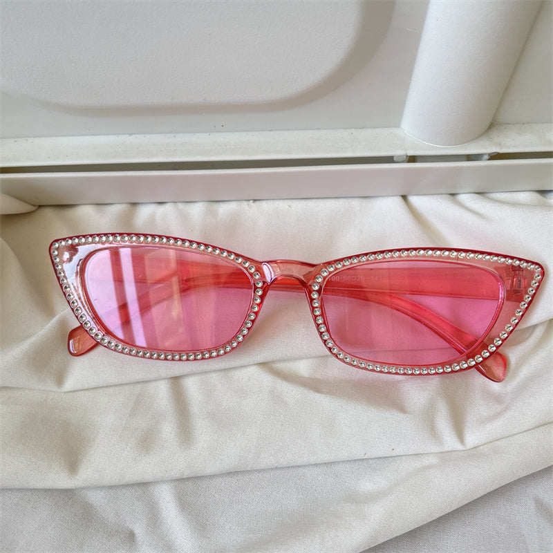 European and American street love pink sunglasses