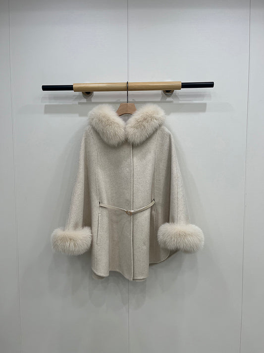 Short fox fur hooded cape