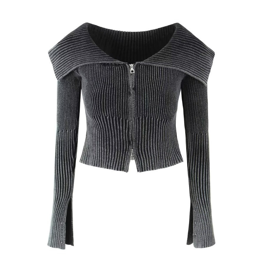 Bateau collar knitted cardigan