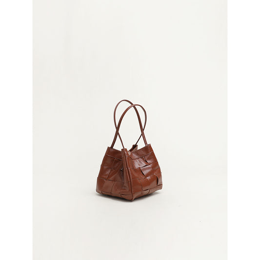 Cowhide Bucket Bag Woven Shoulder Bag