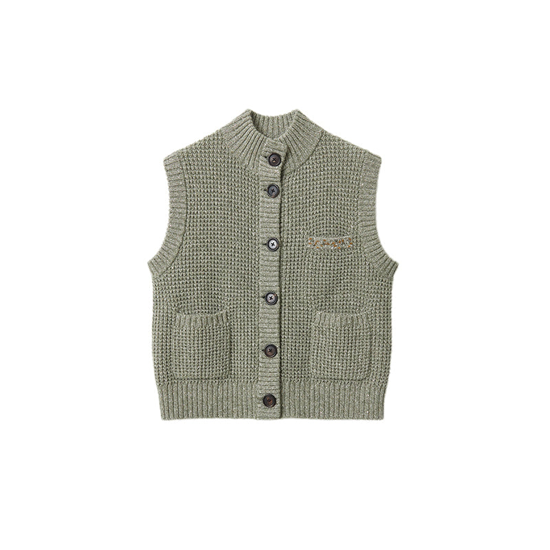 "Diamond Sequins" gold linen cashmere knitted cardigan/vest/suit