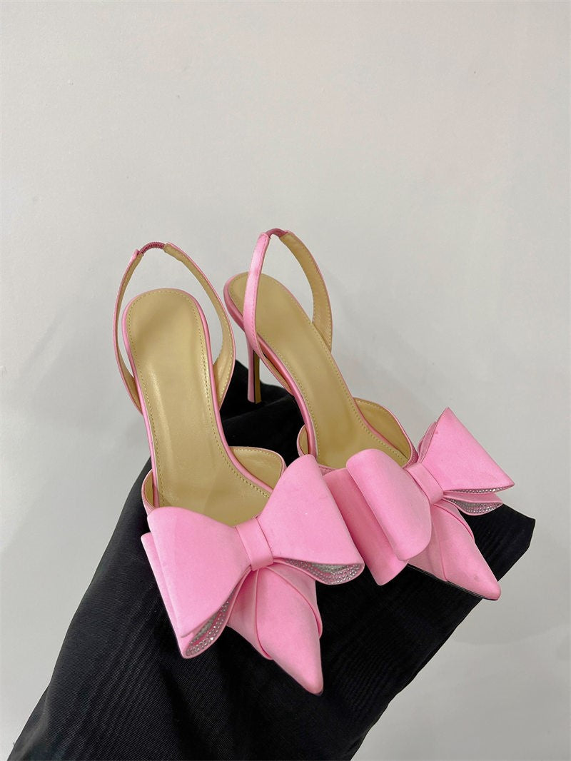 Bow high heels, rhinestone heart strap sandals