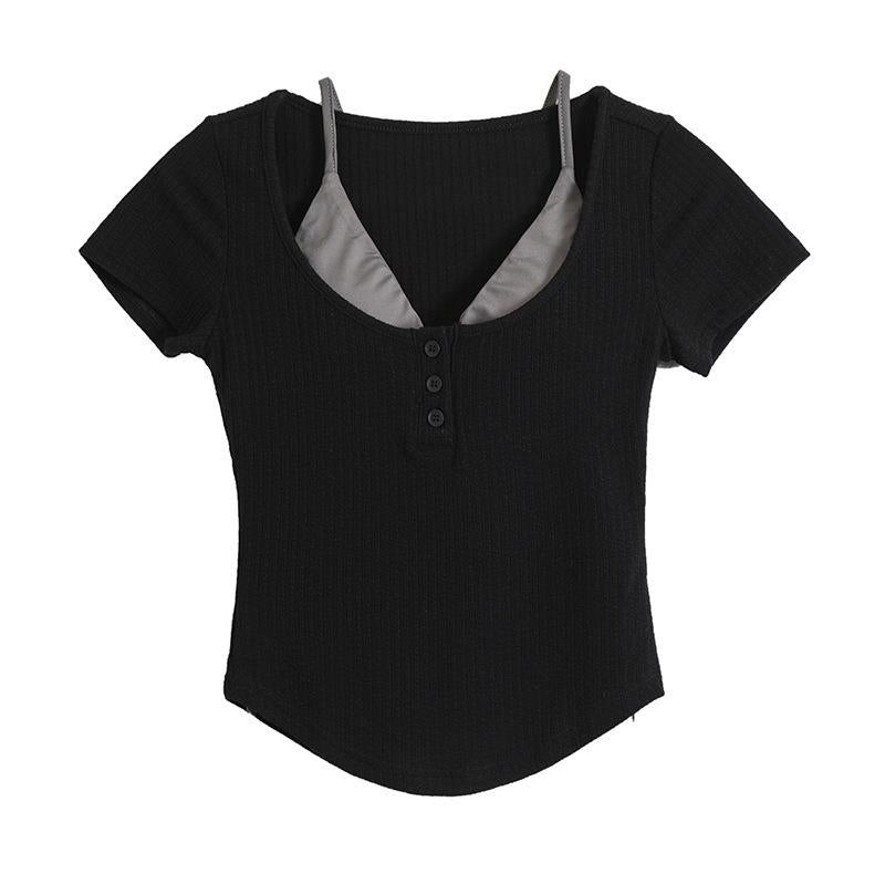 White square neck short T-shirt