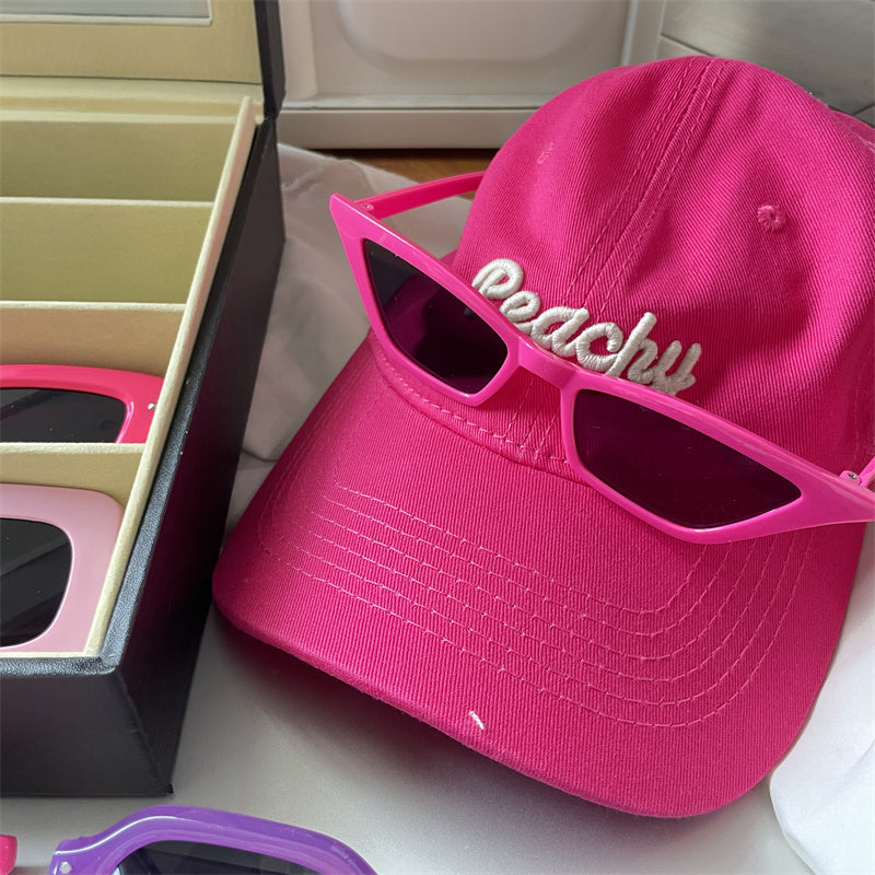 European and American street love pink sunglasses