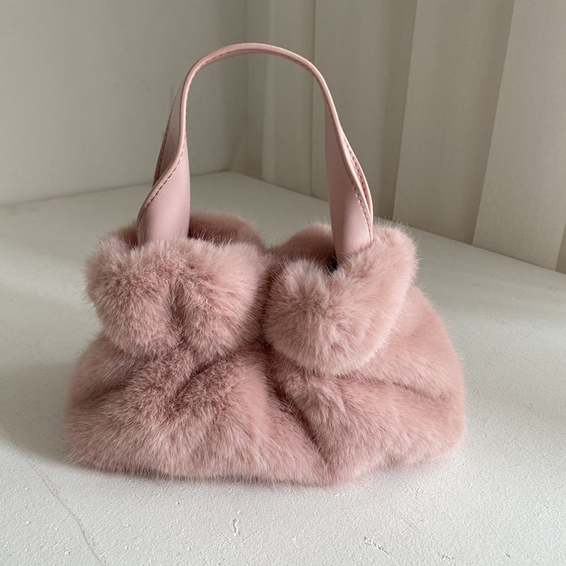 Pleated Faux Rabbit Fur Crossbody Bag