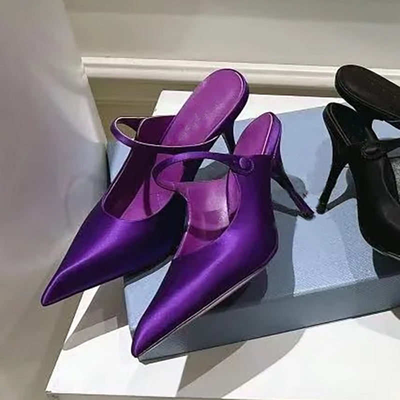 European and American style pointed toe satin casual sandals solid color high heels