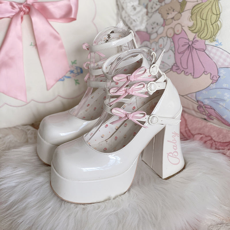 Barbie Diary·Original bow platform high heels thick