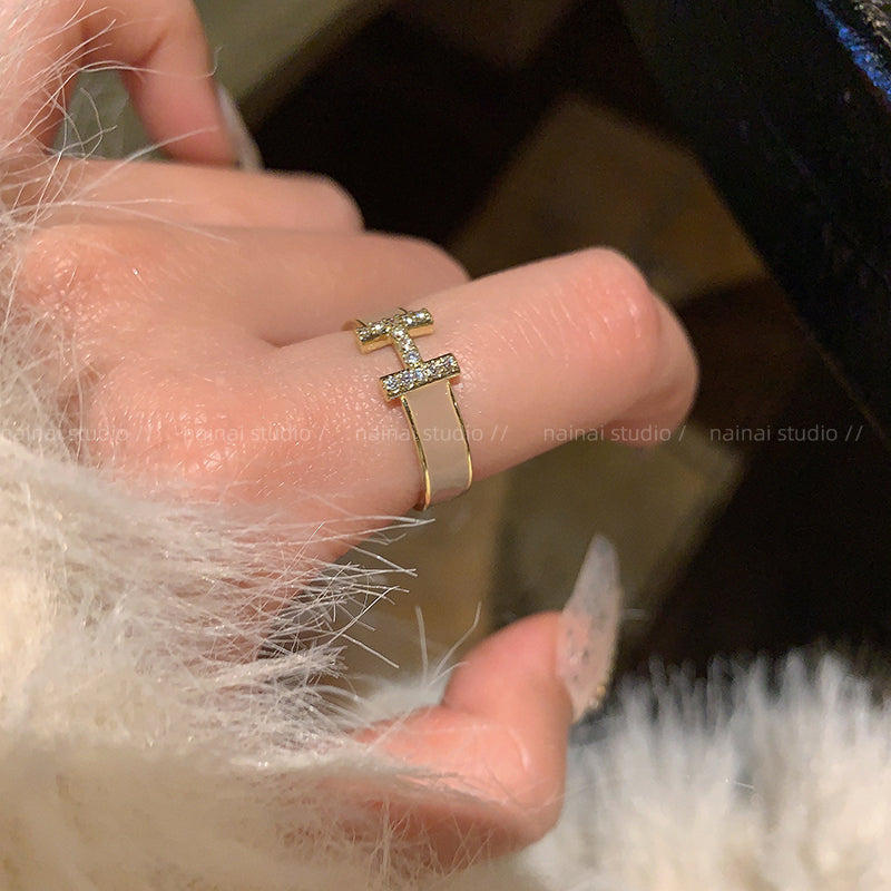 H letter ring ~ enamel light luxury index finger ring