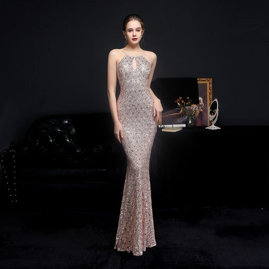 High-end banquet custom diamond sequin dress fishtail evening dress