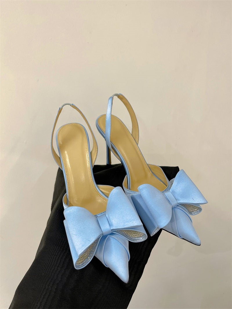 Bow high heels, rhinestone heart strap sandals