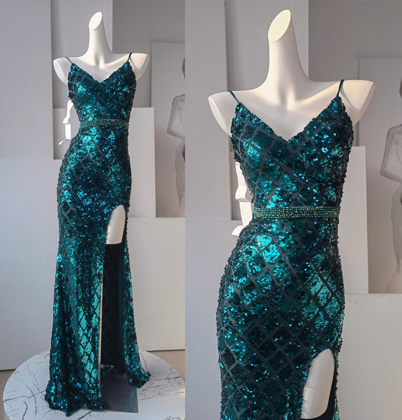 Aurora Symphony Sequin Party Dress Advanced Waist Slit Sling Dress