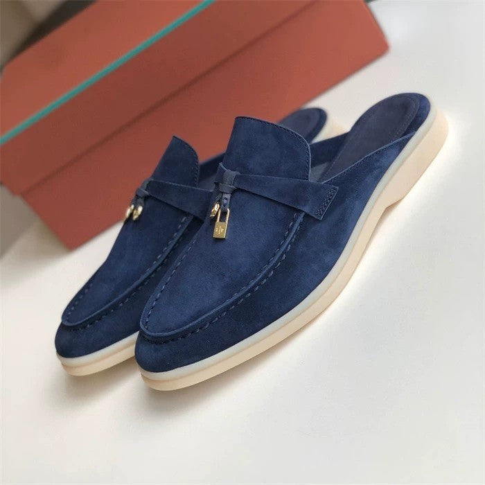 Genuine leather flat casual half-slipper loafers