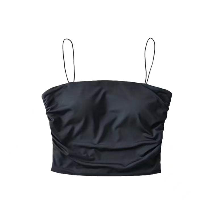 European and American solid color slim fit umbilical cord exposed breast pad camisole