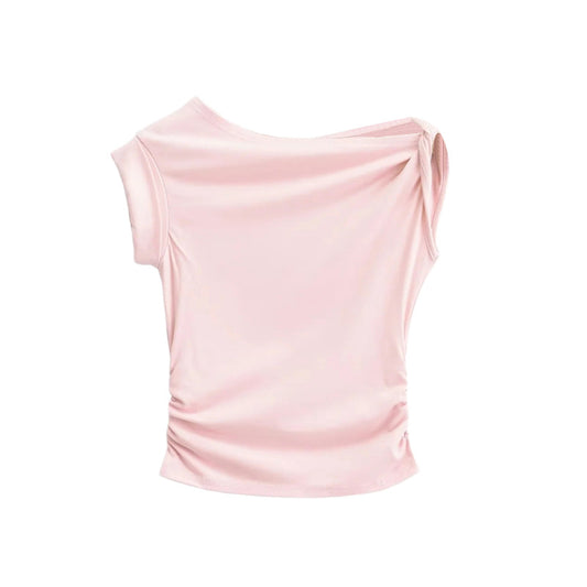 European and American off-shoulder T-shirts with irregular designs
