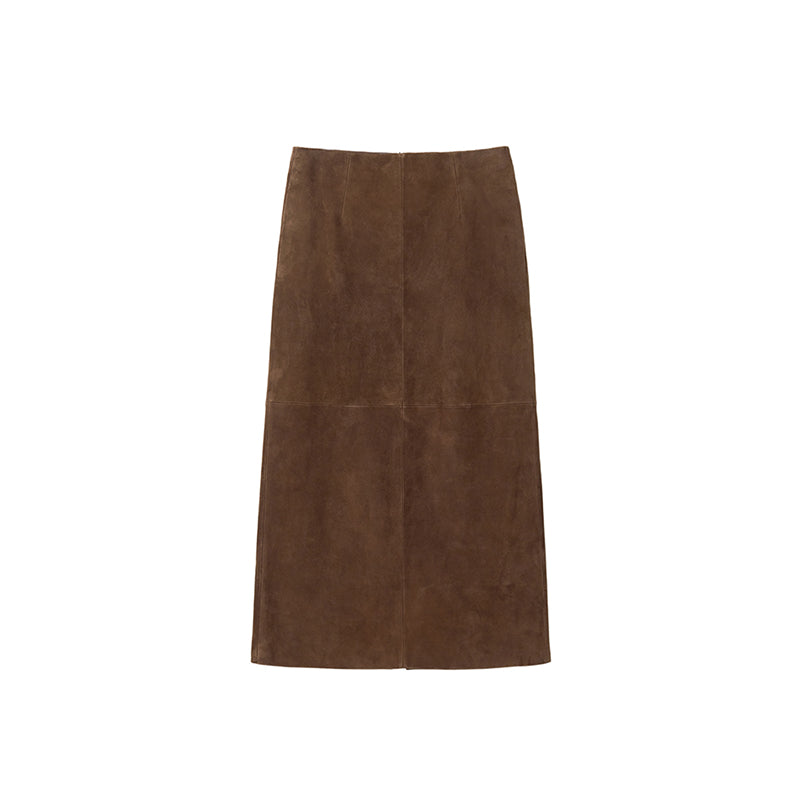 Matte shearling suede blazer/double skirt
