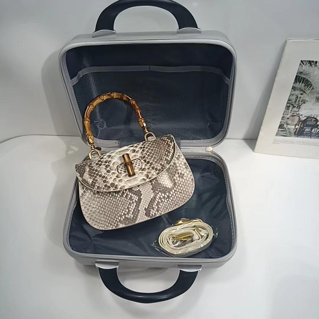 Luxurious genuine python skin bamboo bag 22cm fashionable women's bag